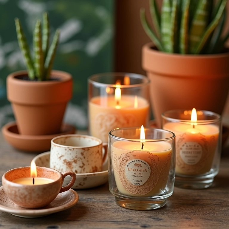 Recipientes criativos para velas aromáticas: xícaras, potes de cerâmica e outros.