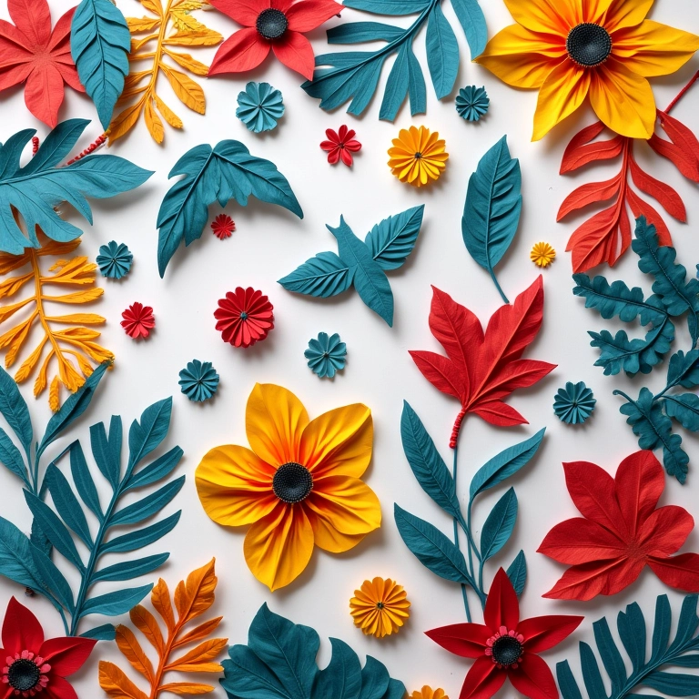 Recortes de papel e tecido coloridos para decoupage.