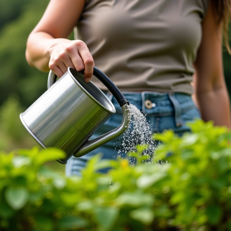 Regando a horta com cuidado para evitar o excesso de água.