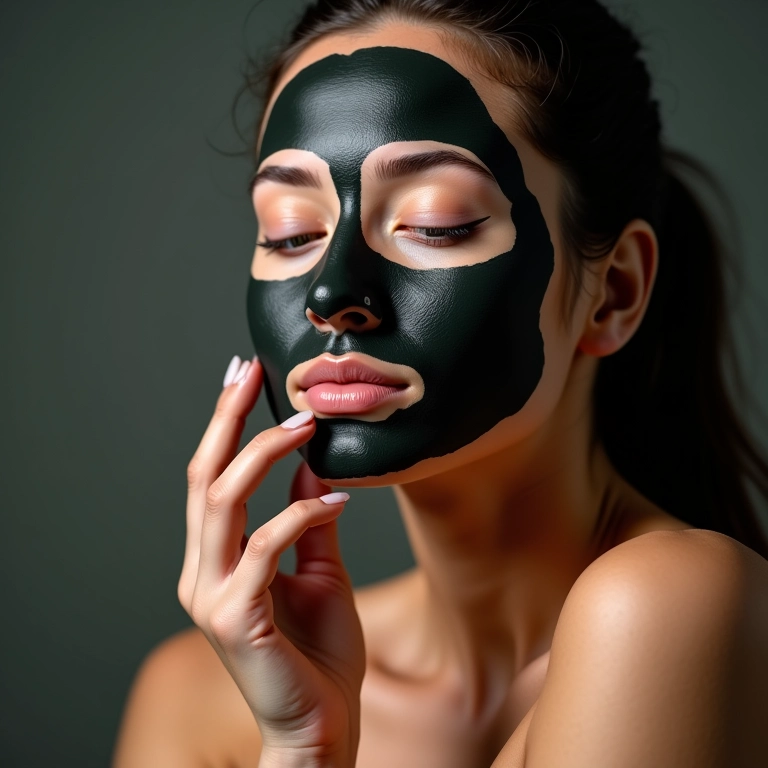 Remoção da máscara de argila preta revelando pele radiante.