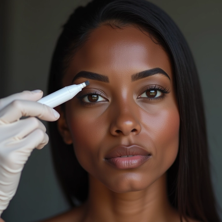 Remoção de micropigmentação com ácido em uma mulher.