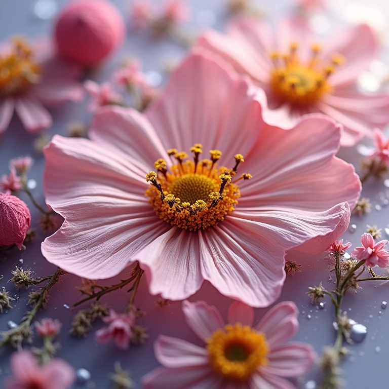 Resina epóxi cristal sobre flores secas.