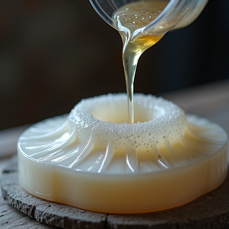 Resina epóxi de baixa viscosidade sendo vertida em molde.