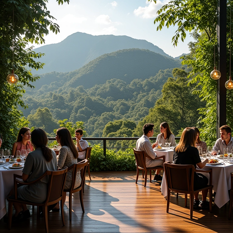 Restaurante Grupo Botanique em Campos do Jordão com vista da montanha.