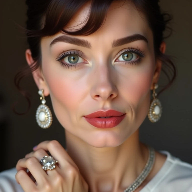 Retrato de Audrey Hepburn enfatizando sua elegância.