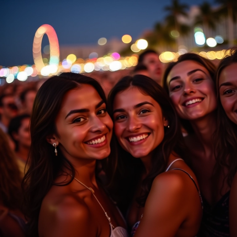 Réveillon em Copacabana com amigas na multidão