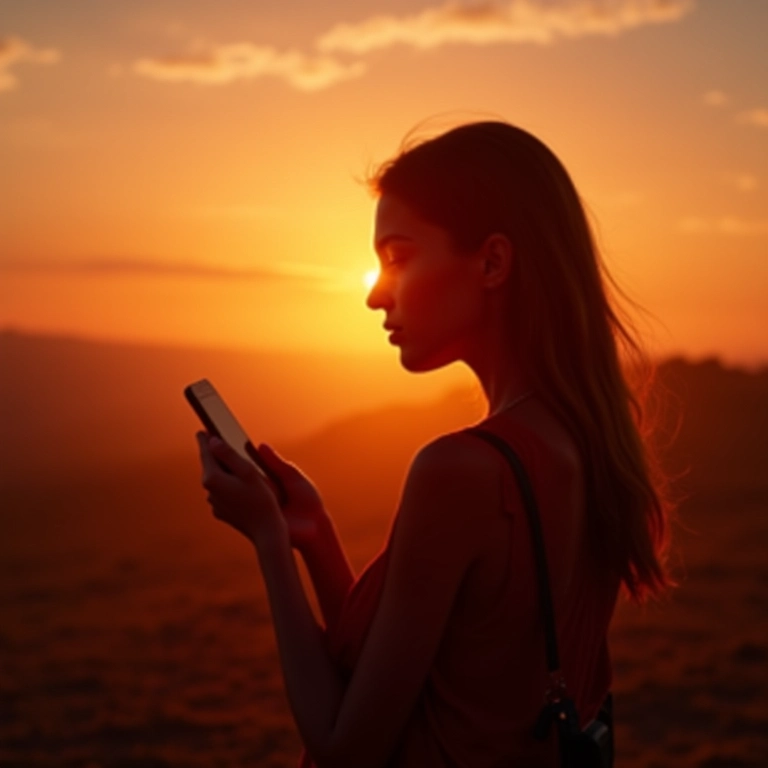 Ritual de desconexão digital ao pôr do sol.