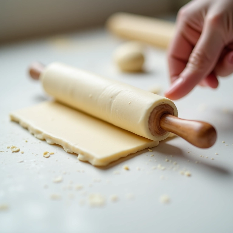 Rolinho nivelador alisando massa de biscuit.