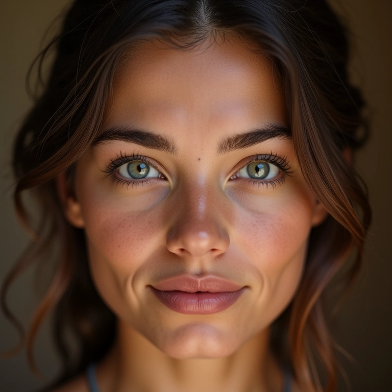 Rosto coração com sobrancelhas equilibradas e arqueado sutil.