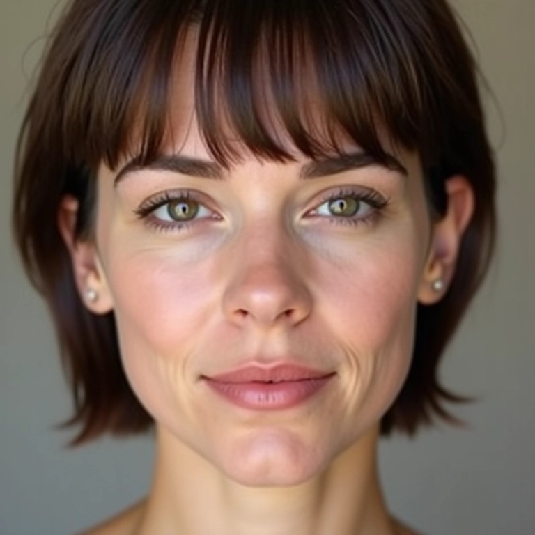 Rosto de mulher com cabelo curto com e sem franja, mostrando a versatilidade do corte.