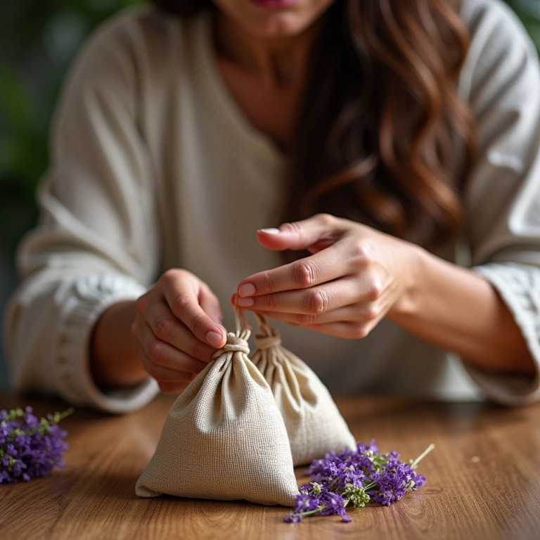 Sachês perfumados artesanais com flores secas.
