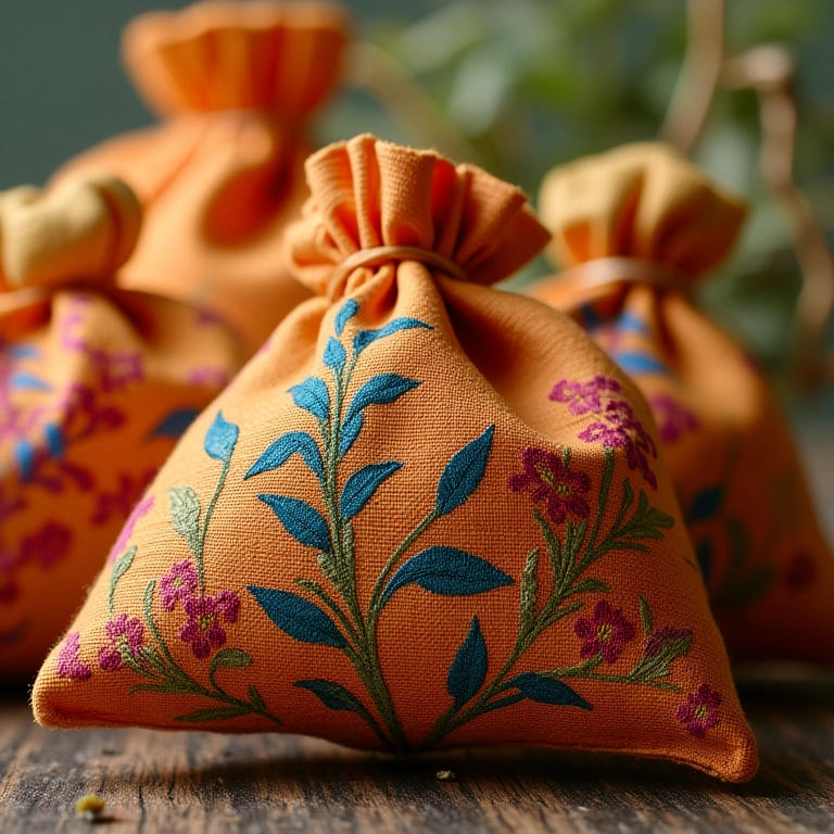 Sachês perfumados artesanais com tecido e ervas.