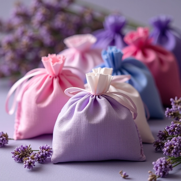 Sachês perfumados com tecidos coloridos como lembrancinhas de 15 anos.
