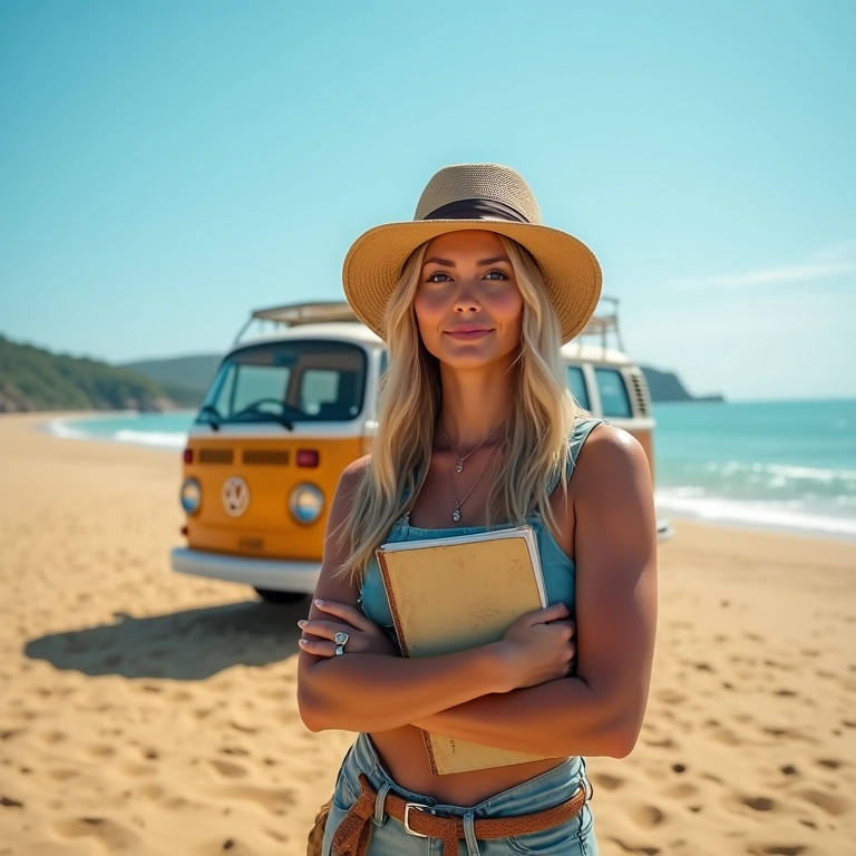 Sagitariana com diário de viagem, simbolizando a paixão pela liberdade.