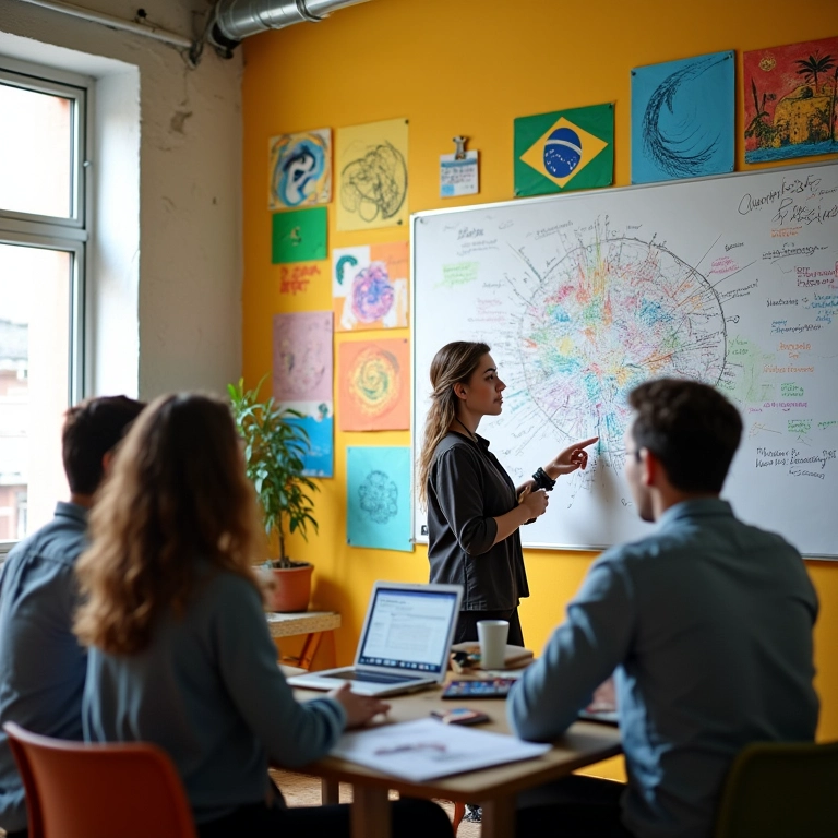 Sagitariana no trabalho, representando criatividade e inovação.