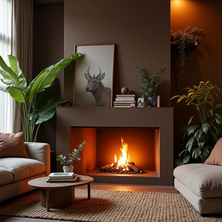 Sala aconchegante com lareira, representando a casa como refúgio para o signo de Câncer.
