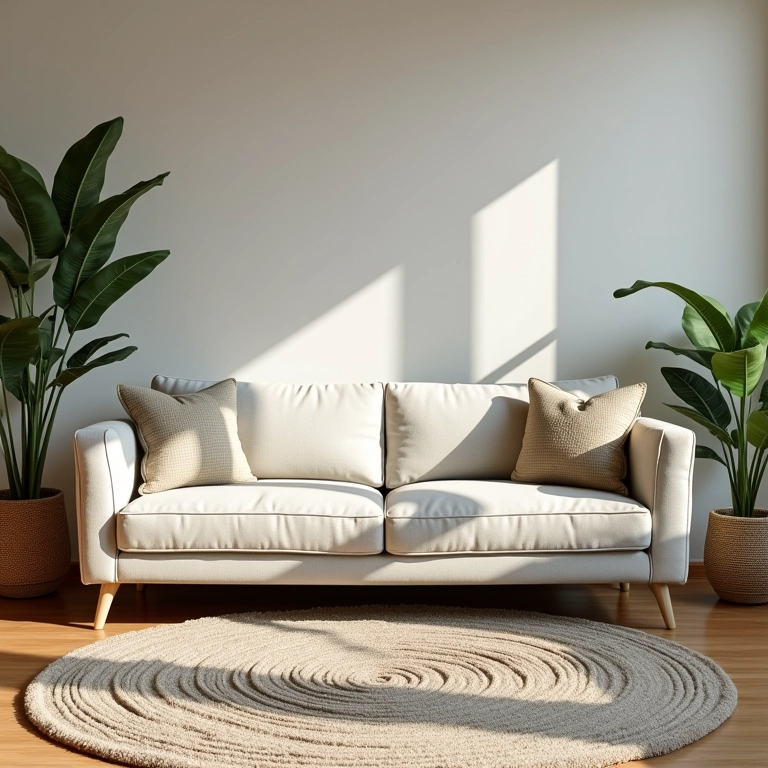 Sala decorada com sofá combinando com o estilo Farm Rio.