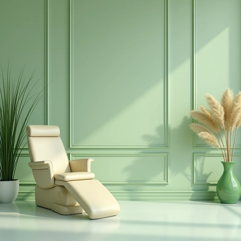 Salão de beleza com paleta de cores suaves e relaxantes.