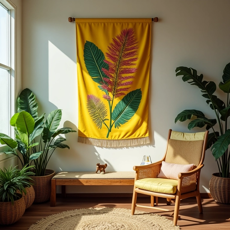 Samambaia exuberante pendurada em apartamento iluminado.