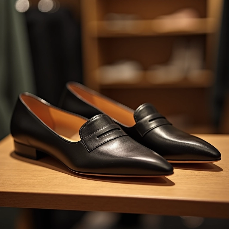 Sapatilha de bico fino Arezzo exposta em vitrine, destacando elegância e qualidade.