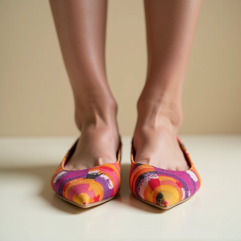 Sapatilha de bico fino Melissa colorida em fundo minimalista.