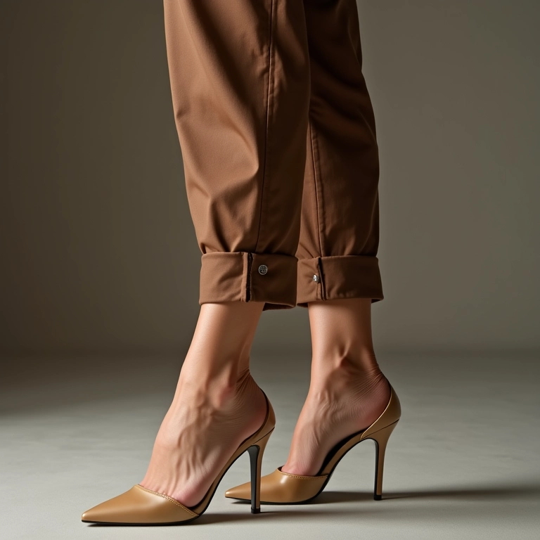 Sapato nude alongando visualmente as pernas com a calça clochard.