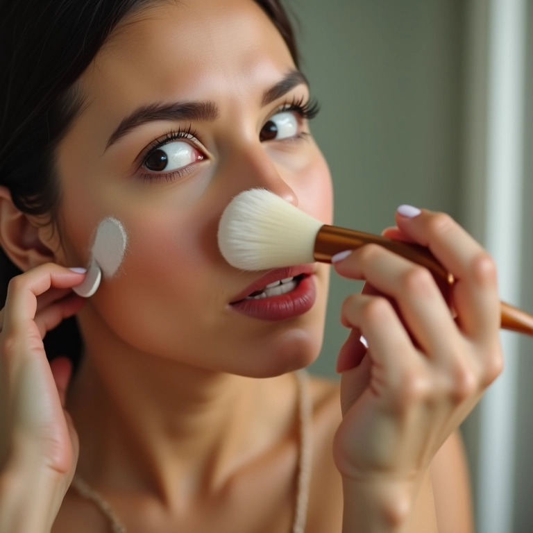 Selando a maquiagem com pó suave.