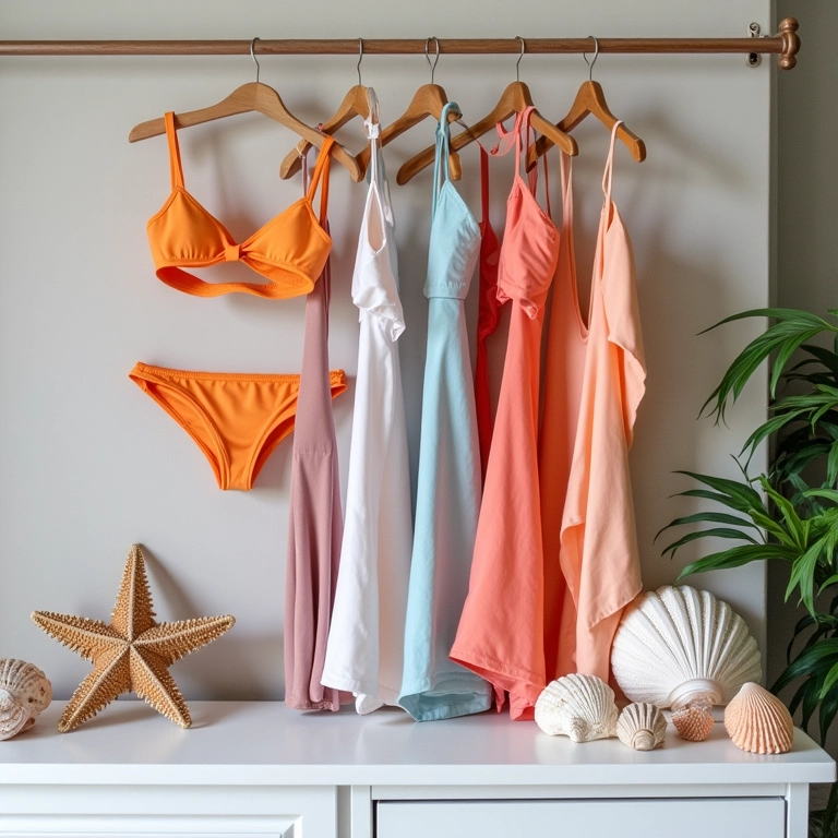 Seleção de biquínis e trajes de banho coloridos para o verão.