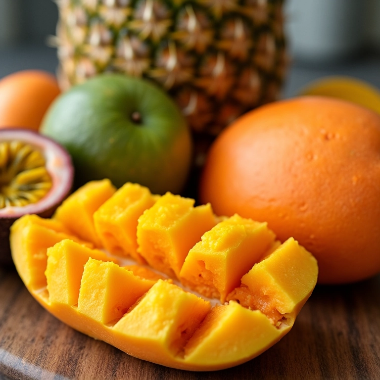 Seleção de frutas da estação brasileiras em uma travessa.