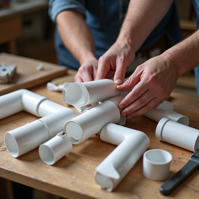 Seleção de materiais para luminária de PVC DIY.