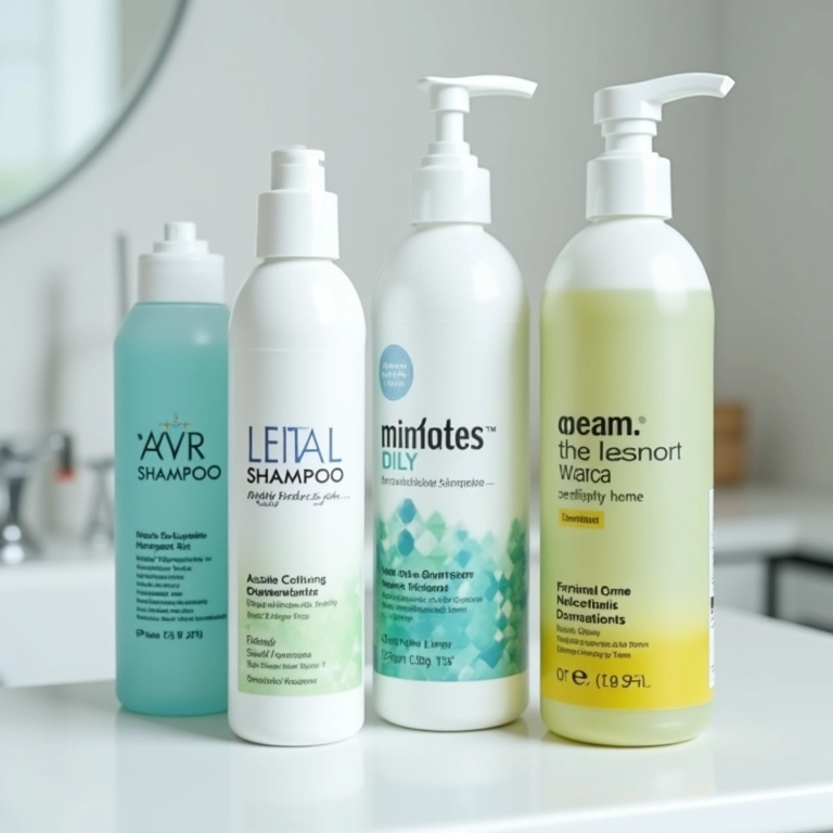 Seleção de shampoos medicamentosos para dermatite seborreica, com foco nos ingredientes ativos.