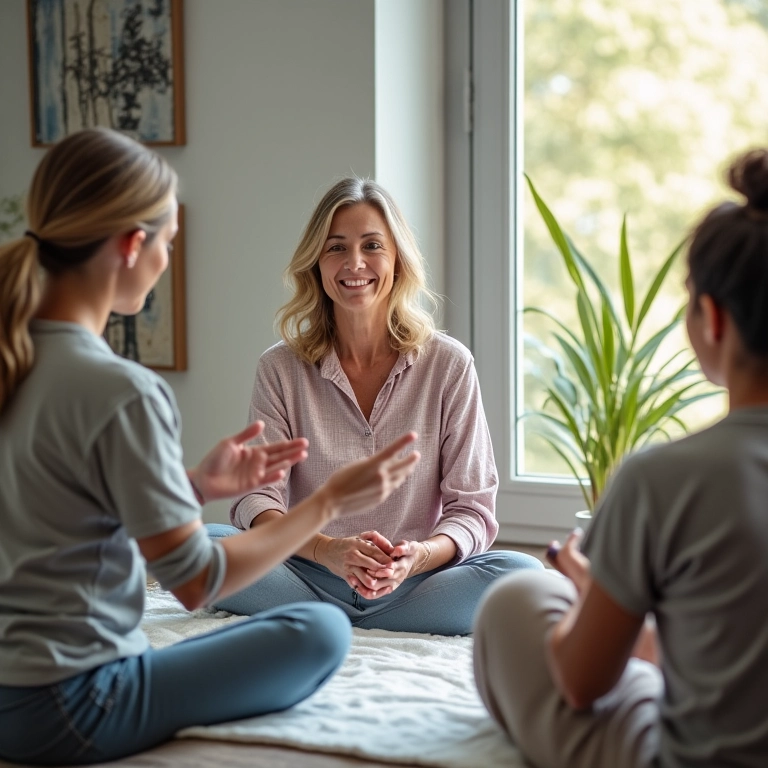 Sessão de arteterapia com mandalas em clínica de fisioterapia.