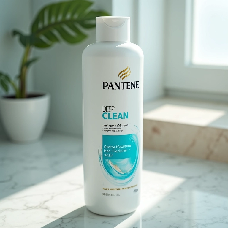 Shampoo de Limpeza Profunda da Pantene em banheiro moderno.