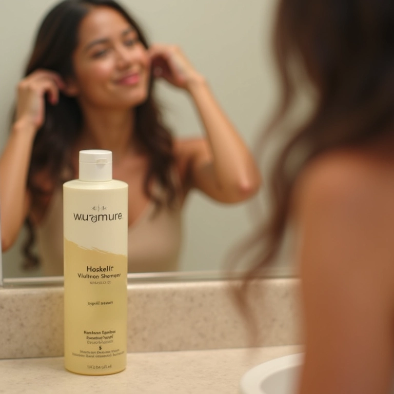 Shampoo Haskell Murumuru sendo aplicado nos cabelos.