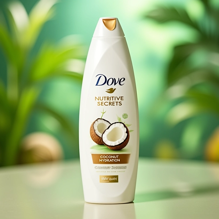 Shampoo Hidratação Profunda Dove Coco e Hidratação em close-up.