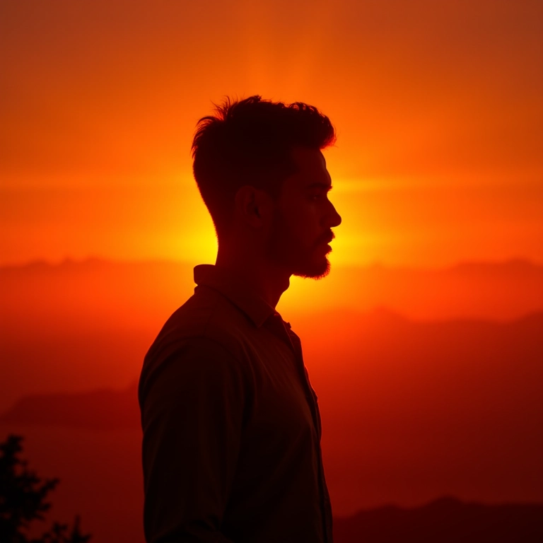Silhueta de homem forte ao pôr do sol brasileiro, representando nomes masculinos fortes.