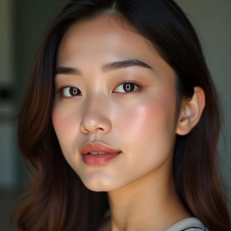 Sobrancelhas bem definidas emoldurando o olhar asiático.