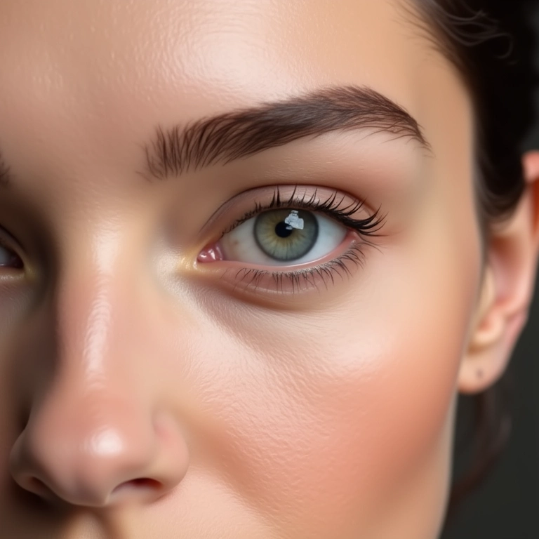 Sobrancelhas bem definidas emoldurando olhos amendoados.