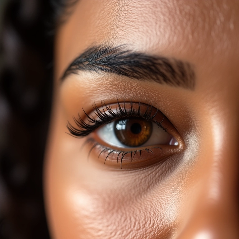 Sobrancelhas preenchidas e definidas realçando o olhar.