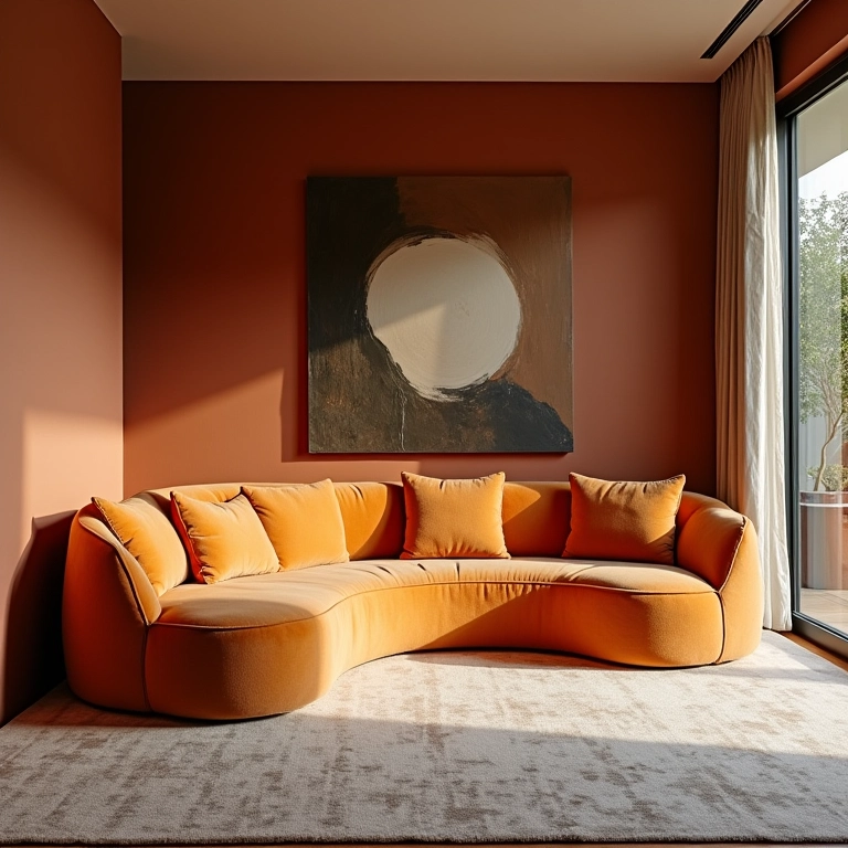 Sofá inspirado em Vladimir Kagan em apartamento moderno brasileiro.