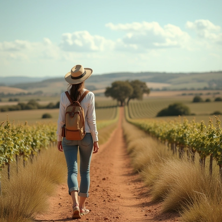 Solo female traveler exploring Évora, Portugal, 8K quality, natural lighting, sharp focus, Mulher explorando a cidade de Évora, Portugal.