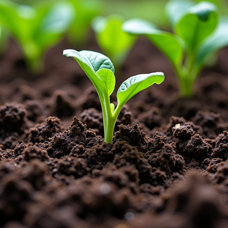 Solo rico e escuro com composto pronto para o plantio de couve.