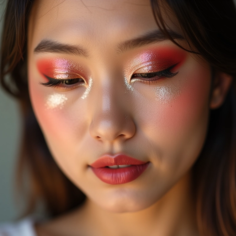 Sombras cintilantes iluminando o olhar asiático.