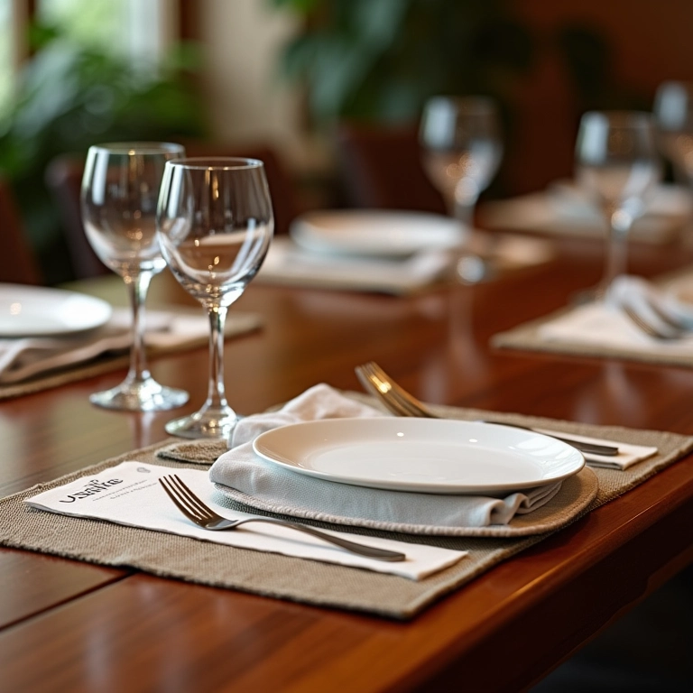 Sousplats e jogos americanos elegantes protegendo a mesa de jantar.