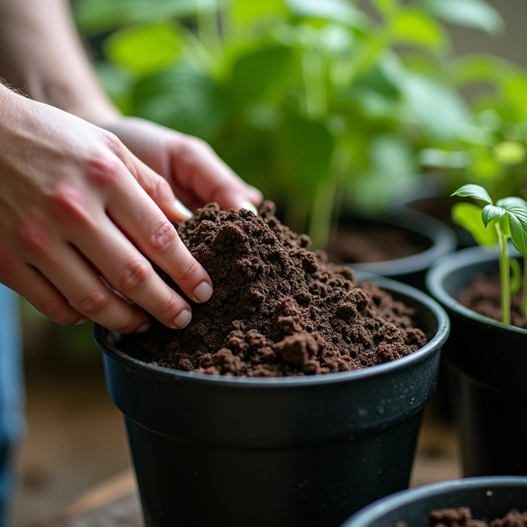 Substrato de qualidade para o cultivo de temperos em vasos.