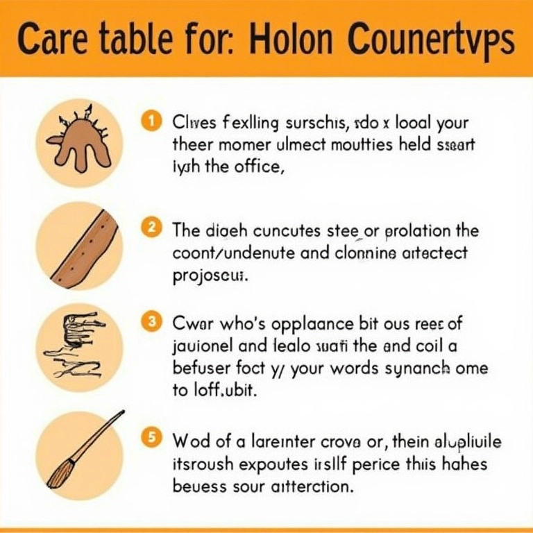 Tabela de cuidados com a bancada de madeira para fácil consulta.