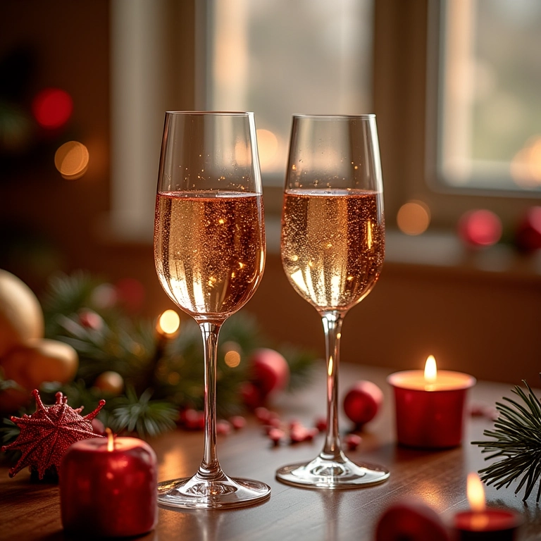 Taças de cristal refinadas para o Natal, taças de vinho e champanhe.