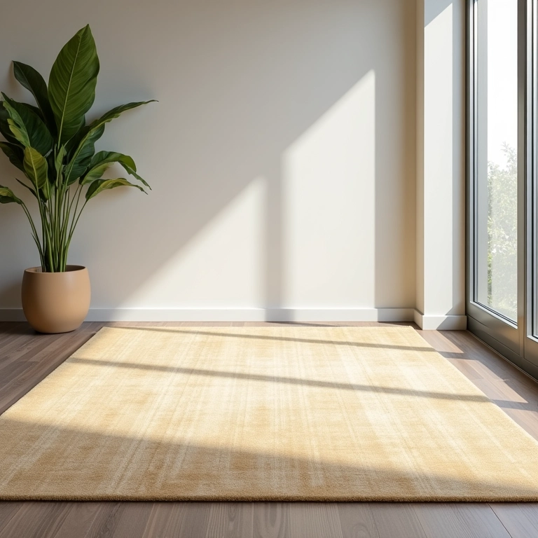Tapete de bambu moderno em apartamento minimalista com design sustentável.