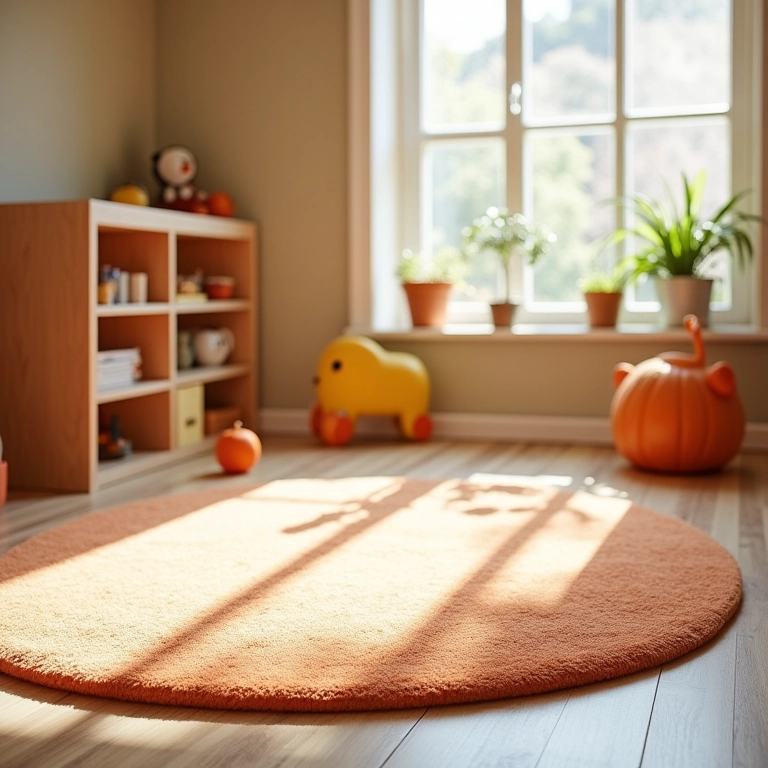 Tapete delimitando espaço de brincar em quarto montessoriano.