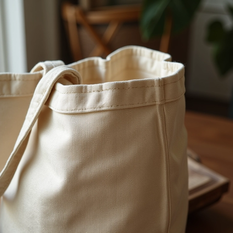 Tecido resistente de bolsa sacola em detalhe.
